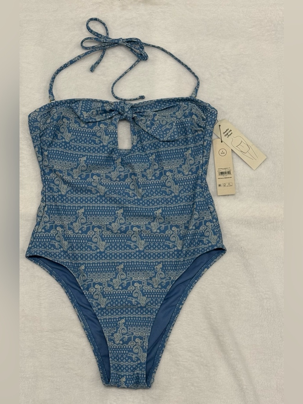 NWT No Boundaries Women’s Bandeau One-Piece Swimsuit Blue Paisley Print Small
